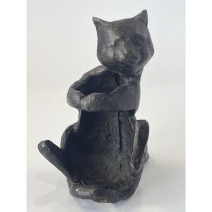 Rustic Cast Iron Playful Cat Figurine  Heavy Duty Antique Style Decor ~ Handmade
